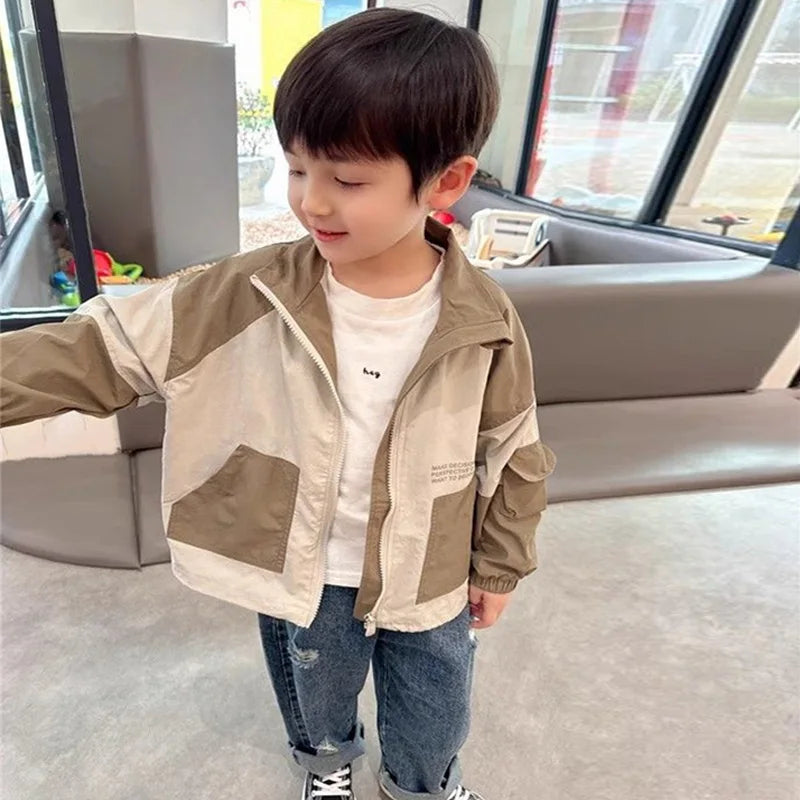Boys Coat New Spring Autumn Children Jackets Kids Casual Windbreaker Outerwear Teenager Patchwork Fashion Clothing 2-10Y