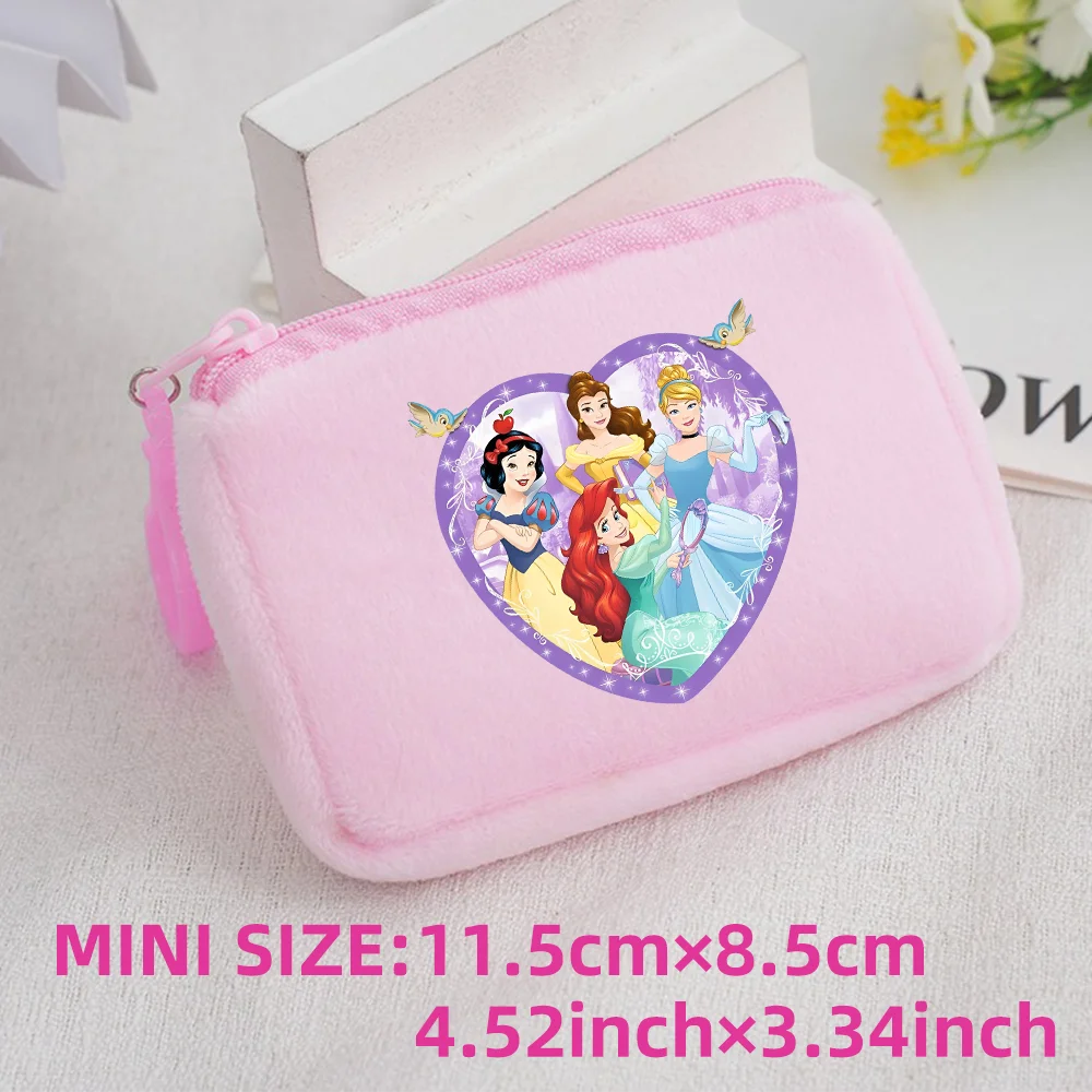 Princess Disney Kids Anime Plush Coin Purse Girls Mini Wallet Printed Moneybag Kawaii Square Portable Storage Bag Birthday Gifts 1pcs-015