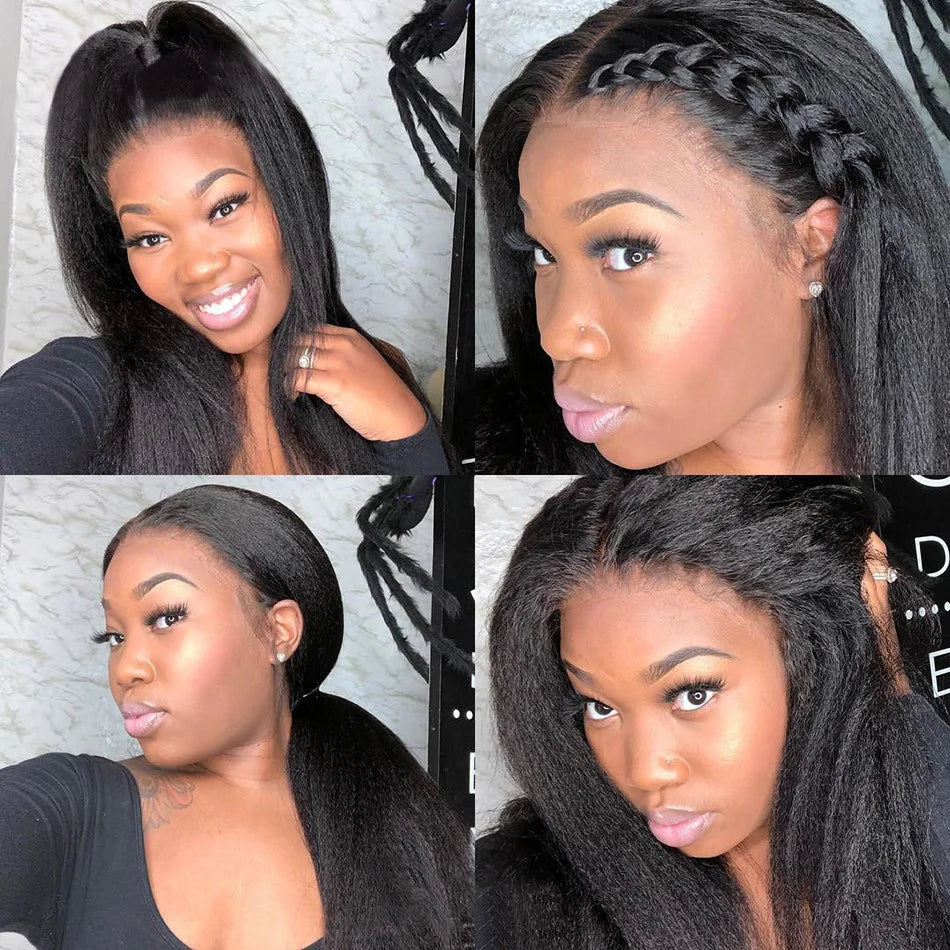 Kinky Straight 13x4 Lace Front Human Hair Wigs For Women Brazilian Bone Colored Yaki Straight Transparent Lace Frontal Curly Wig