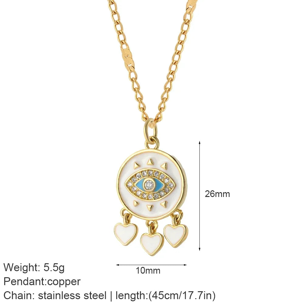 Heart Evil Blue Eye Sun Necklace for Women Cute Dog Bee Elephant Gold Color Pendant Woman's Collars Long Stainless Steel Chains NK066goldAC210268G5