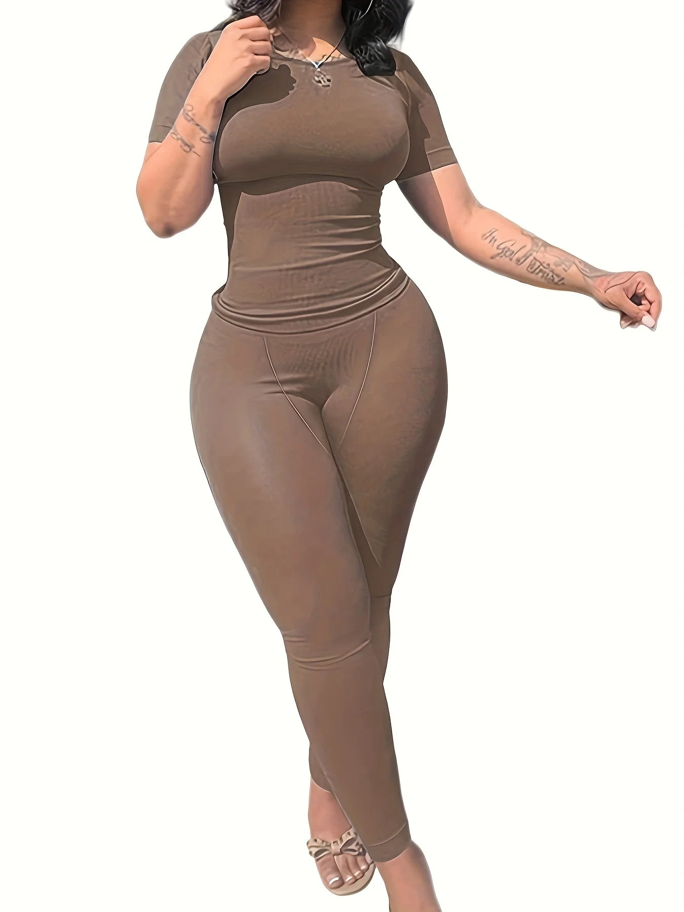 New style Lounge Wear Ribbed Casual 2 Piece Summer Shorts Set For Women Sleeve Top+Elastic Leggings Outfits camel