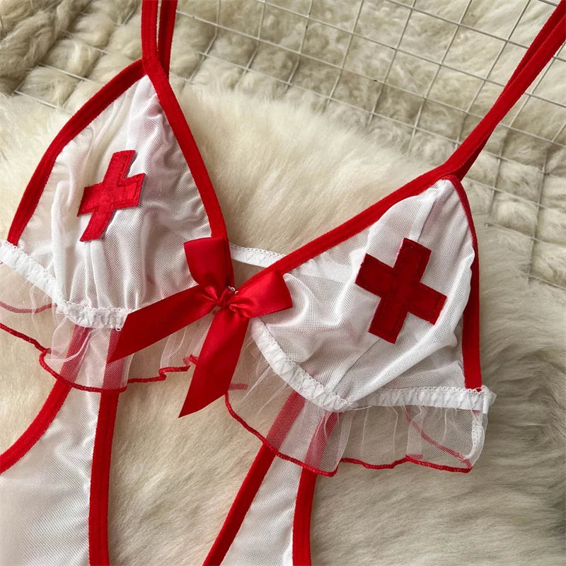Sexy Cosplay Nurse Uniform Erotic Lingerie Babydoll Dress Flirting Underwear Women Clothes Costume 5 Piece Jumpsuit Dresses