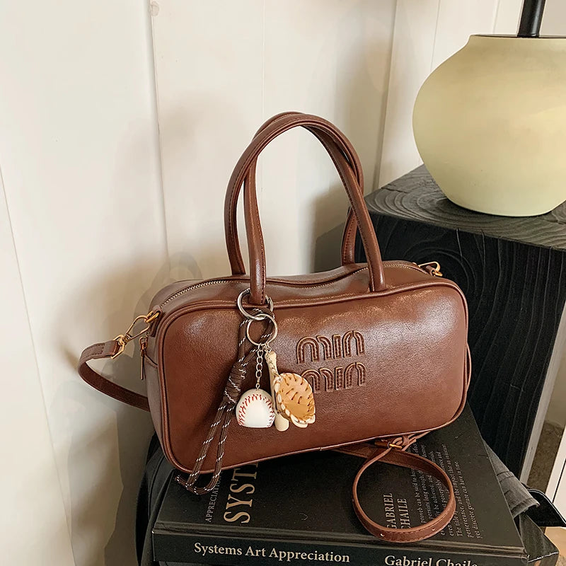 2025 new high-end luxury designer Boston handbag female niche retro fashion all-match pillow bag shoulder messenger bag trend Brown PU CHINA