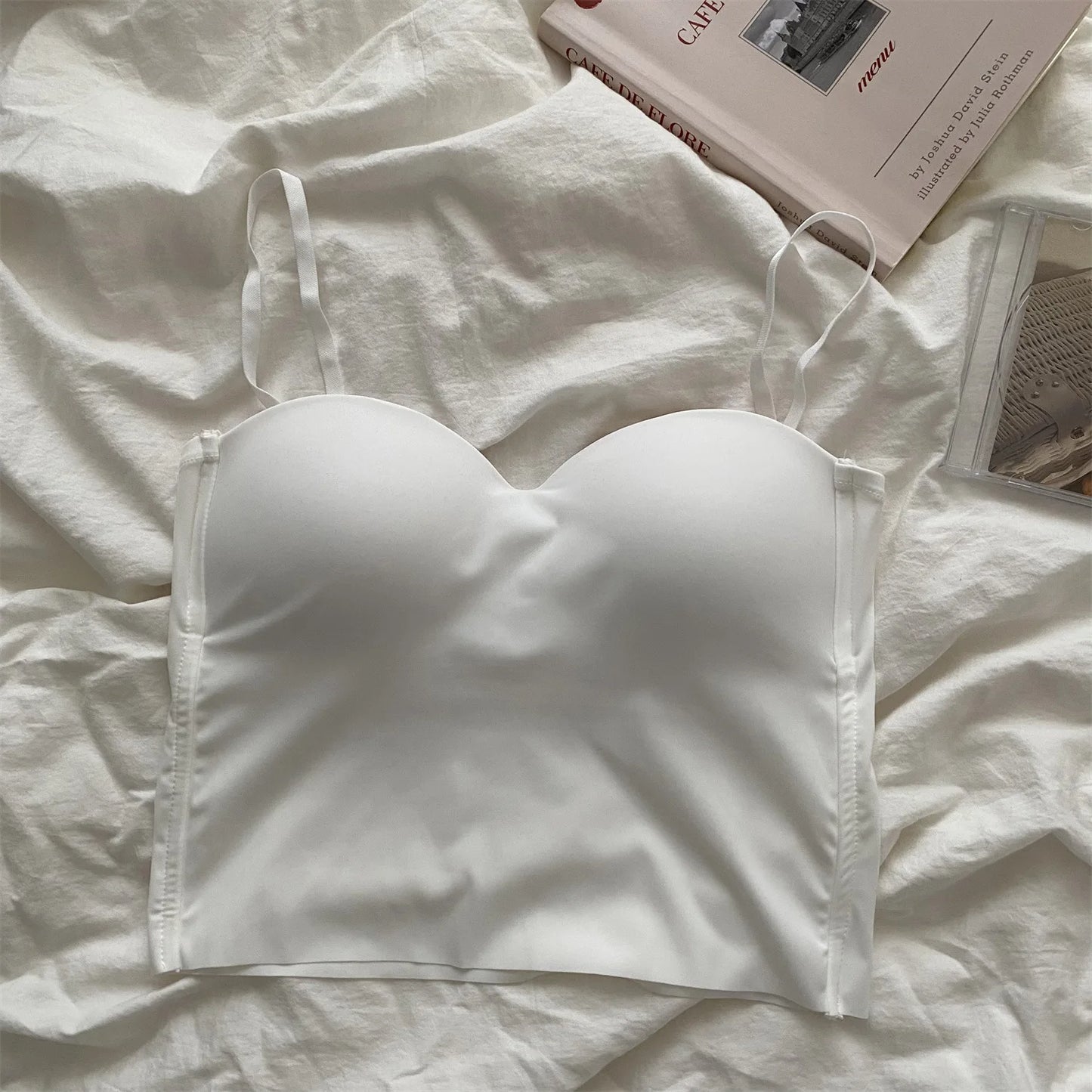1pc Popular Cool Solid Knitted Yoga Gym Tank Top Bra Seamless Skin-Friendly U-Back Vest with Fixed Chest Pad Suspender for Women WHITE One Size