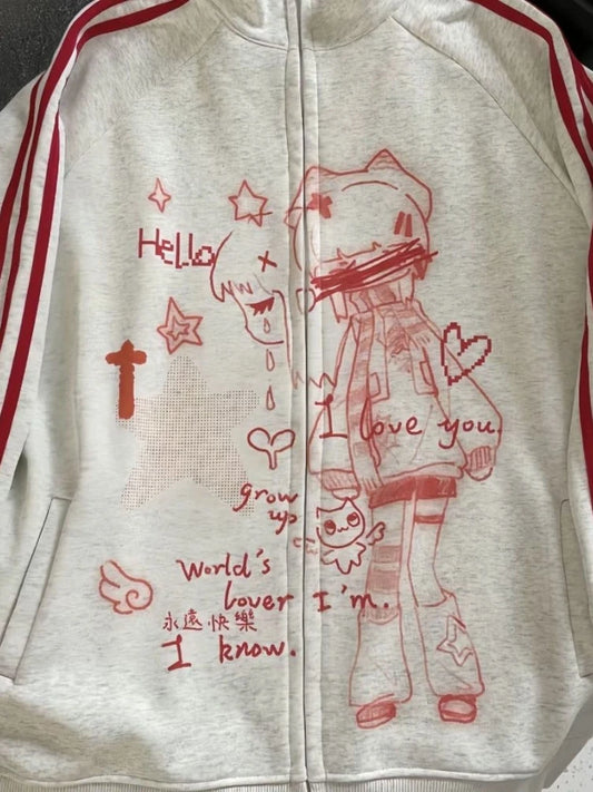 Japanese Y2k Aesthetic Stand Neck Sweatshirts Cute Kawaii Striped Anime Hoodie Harajuku Jk Casual Streetwear Loose Hoodies Women