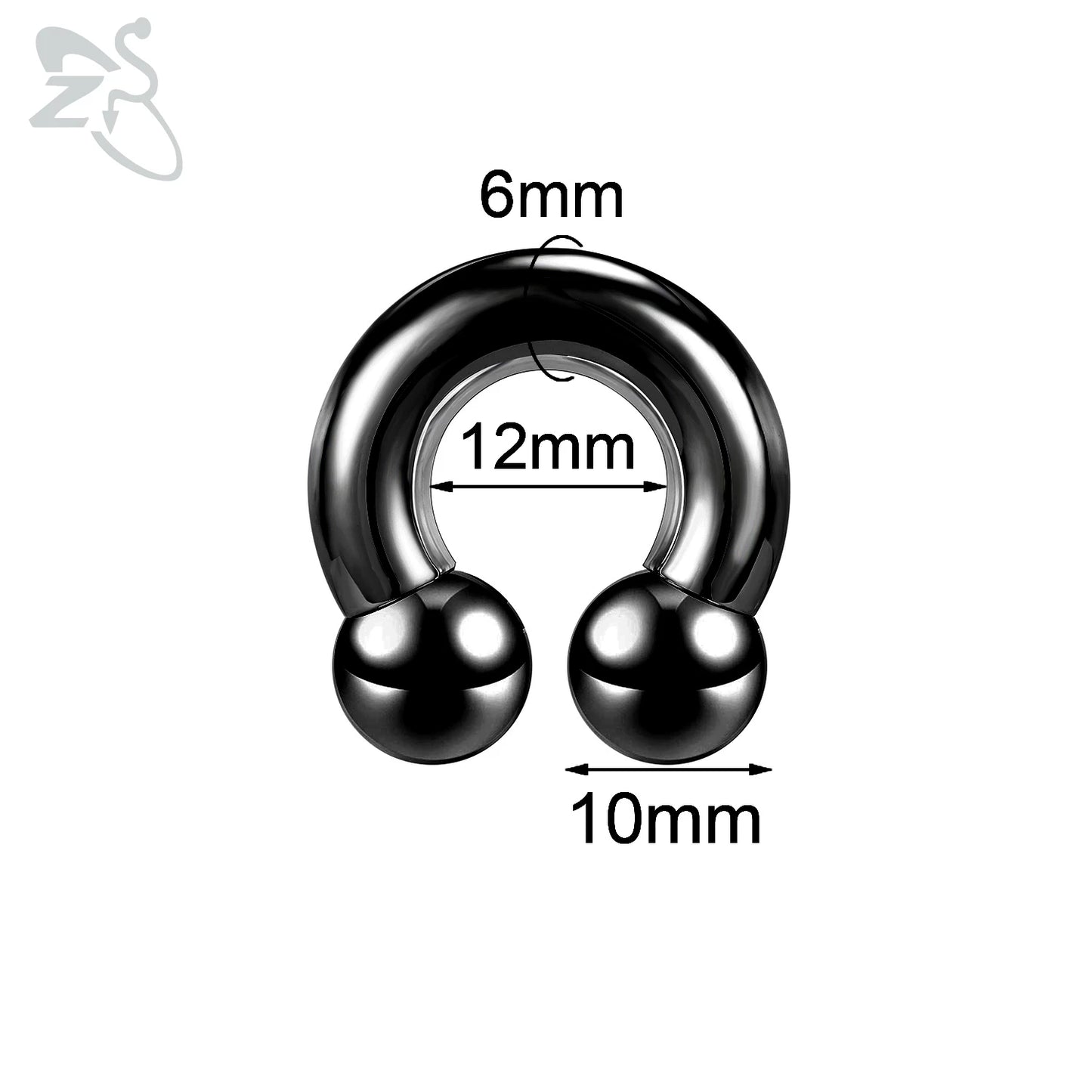 ZS 1 Piece 2/4/6/8G Black Color Stainelss Steel Horseshoe Nose Ring Men Punk Large Gauge Piercings Ear Expander Septum Piercing Style 8