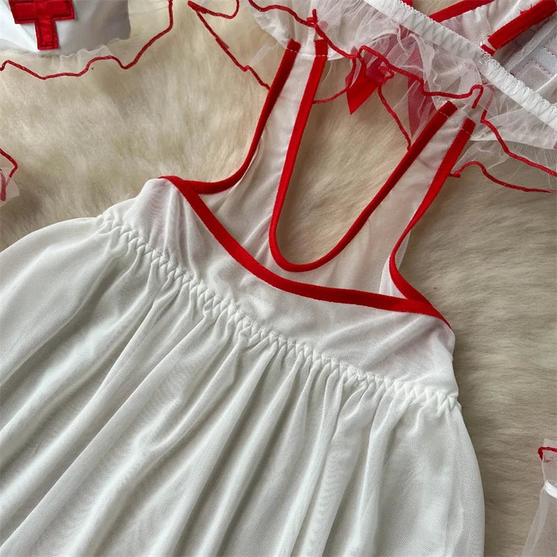 Sexy Cosplay Nurse Uniform Erotic Lingerie Babydoll Dress Flirting Underwear Women Clothes Costume 5 Piece Jumpsuit Dresses