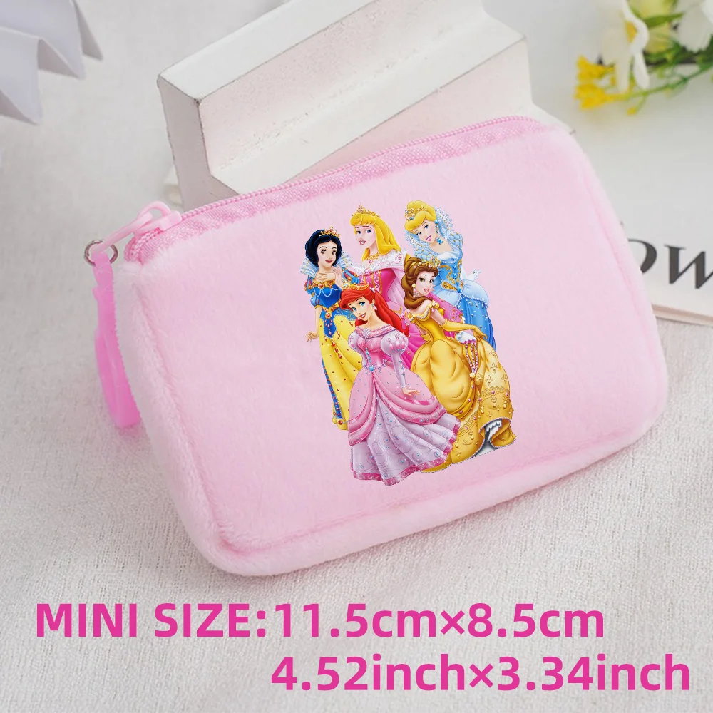 Princess Disney Kids Anime Plush Coin Purse Girls Mini Wallet Printed Moneybag Kawaii Square Portable Storage Bag Birthday Gifts 1pcs-004