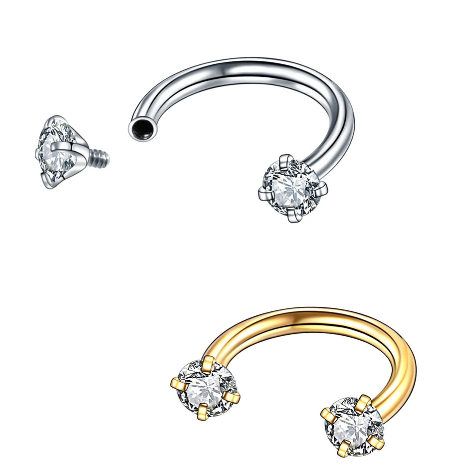 1PC Titanium Nose Horseshoe Ring Nose Septum Piercing Prong Set Round Zircon Ear Cartilage Tragus Daith Body Piercing Jewelry Mixed A B (2Pcs)