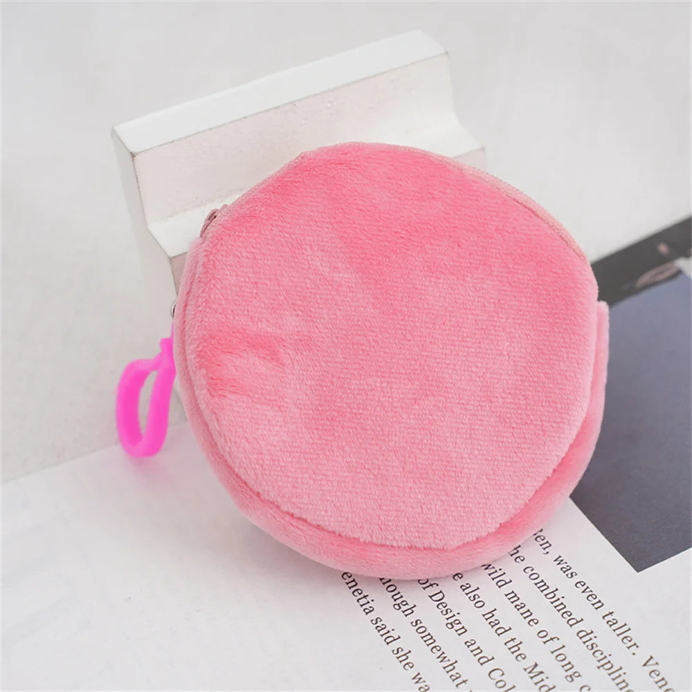 Solid Plush Round Coin Purse Women's Cute Wallet ID Card Bag Keychain Minimalist Coin Bag Kawaii Wallets for Women Gift Light pink