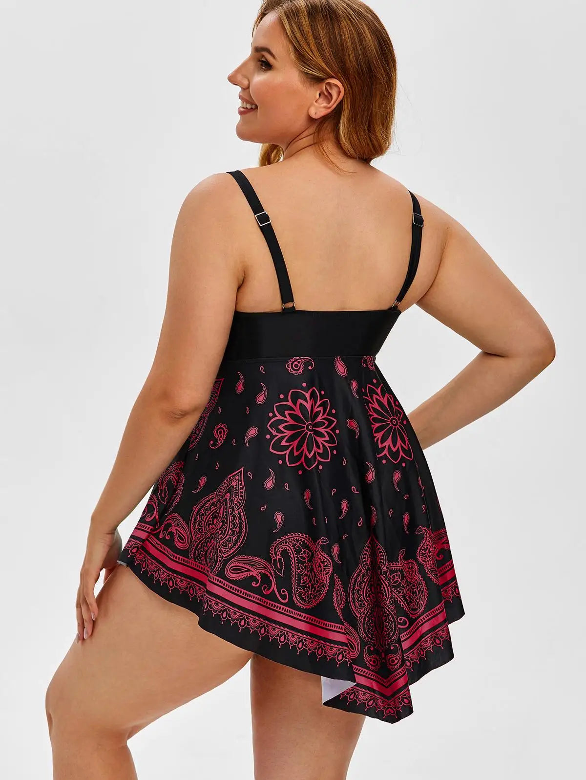 ROSEGAL Plus Size Women's Curve Paisley Handkerchief Padded Modest Tankini Swimsuit