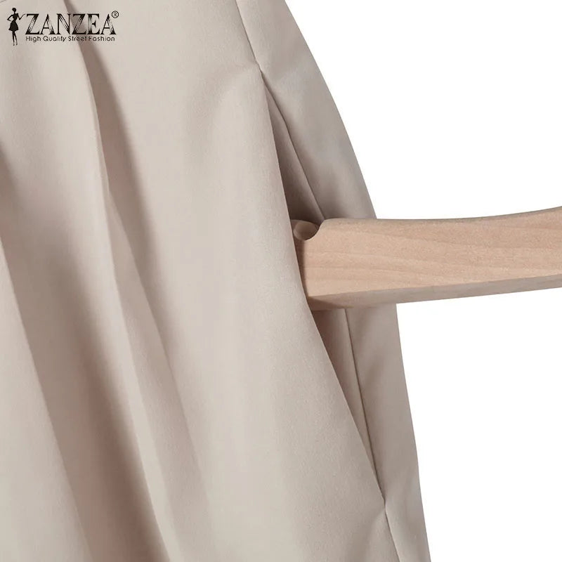 ZANZEA Korean Fashion Blazer Tops 2pcs Suits Autumn 2024 Solid Color Women Elegant Pant Sets Trousers Commute Blazer Suits