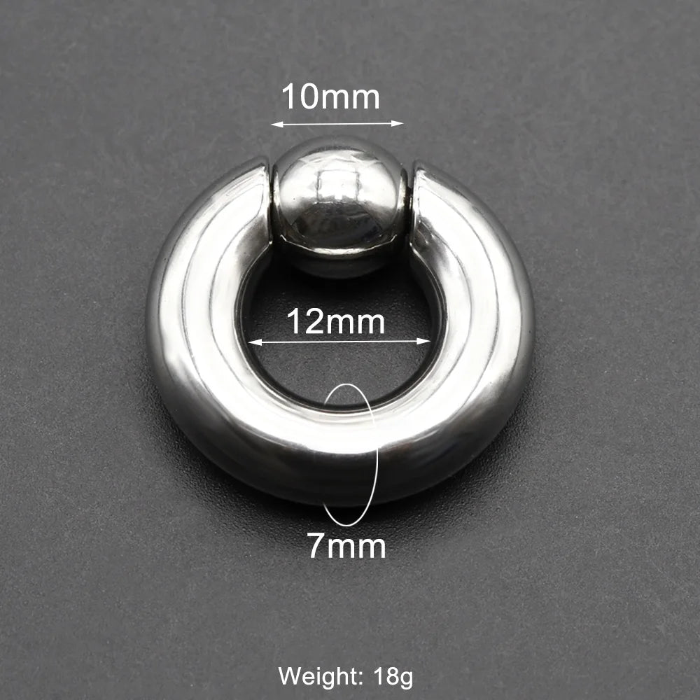 1Pc Large Gauges Stainless Steel CAPTIVE SPRING BEAD RING for Septum Piercing BCR Nose Ring Hoop Expander Earlobe Earrings 00G 7x12-10mm 1 Piece
