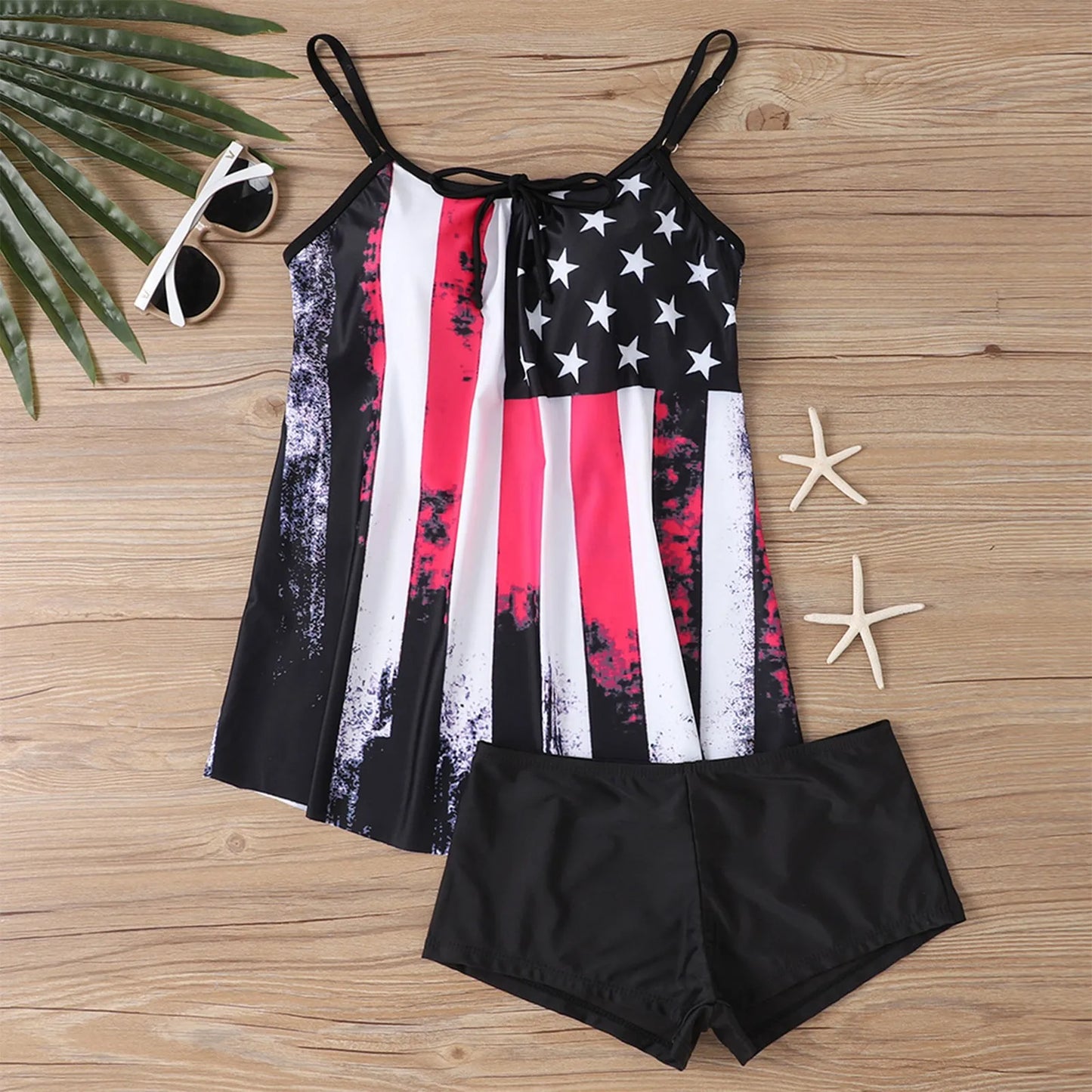 Plus size women's split swimsuit sexy slim printed sling bikini swimwear beach conservative swimsuits two-piece set beachwear