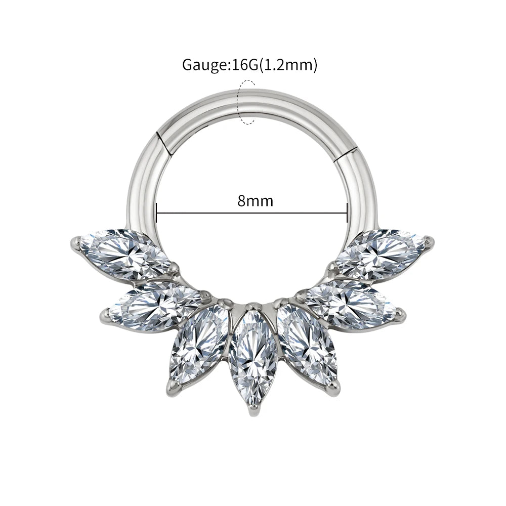 Right Grand 16G Marquise CZ Hinged Segment Hoop Nose Ring ASTM F136 Titanium Septum Piercing Cartilage Daith Hoop Earring Tit 1.2x8mm