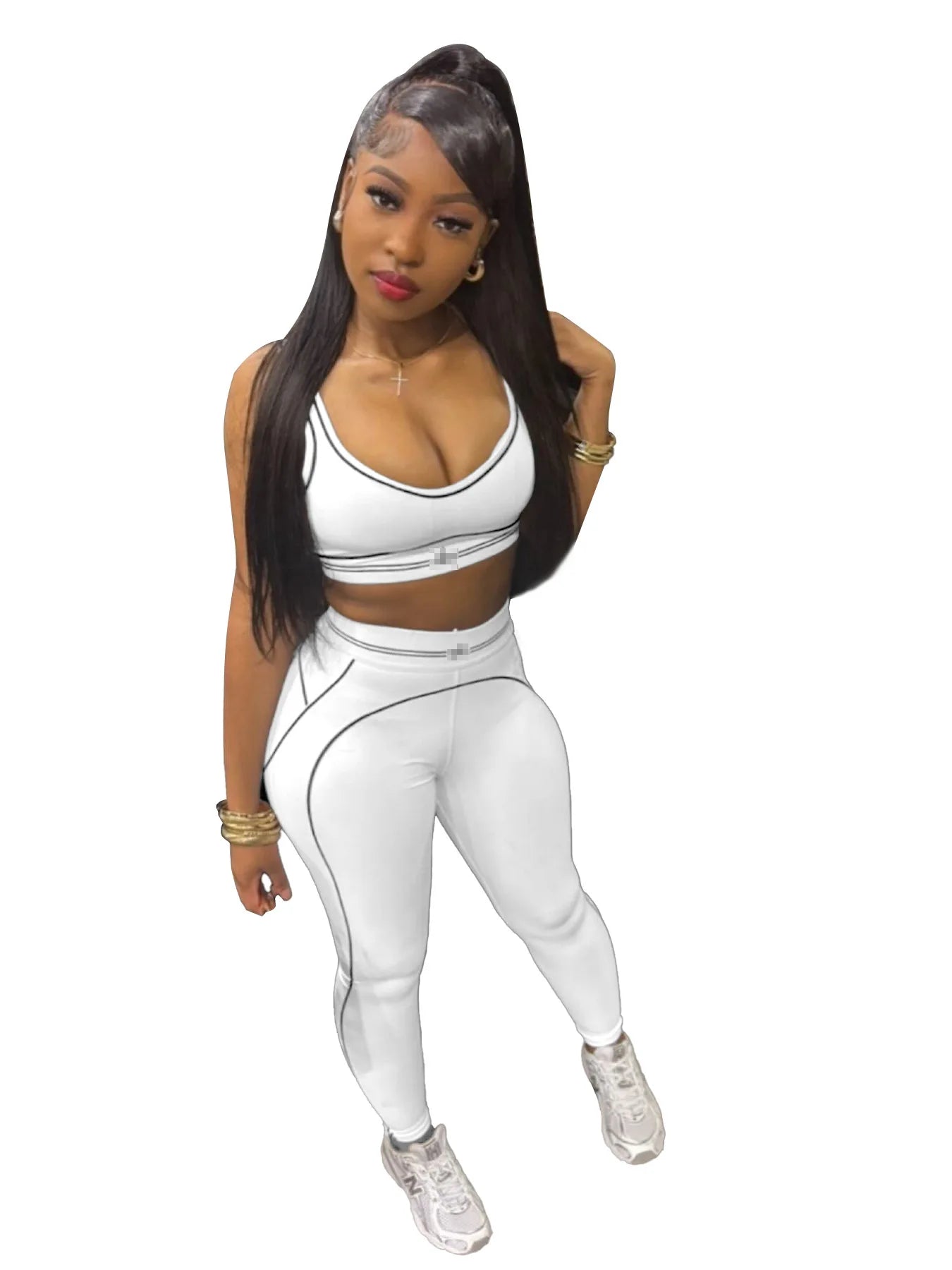 Fitness Women 2 Piece Set Sleeveless Tank Top Skinny Jogging Pants Matching Set 2025 Summer Popular Streetwear Sporty Tracksuits White