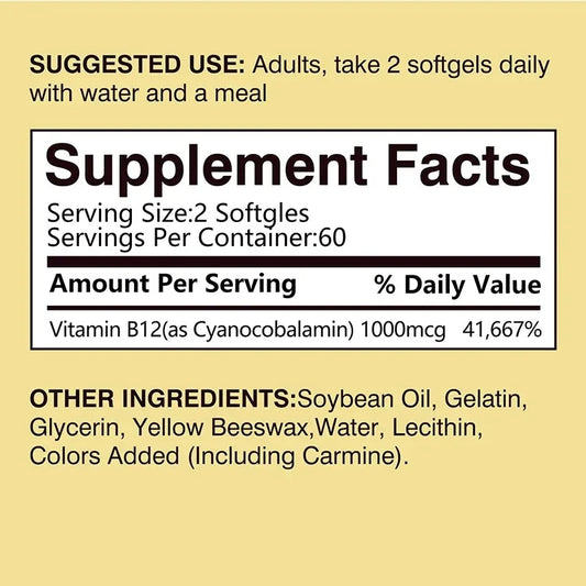 Vitamin B12 1000mcg - Dietary Supplement To Support Energy Metabolism, Mental Clarity, and Nervous System Health