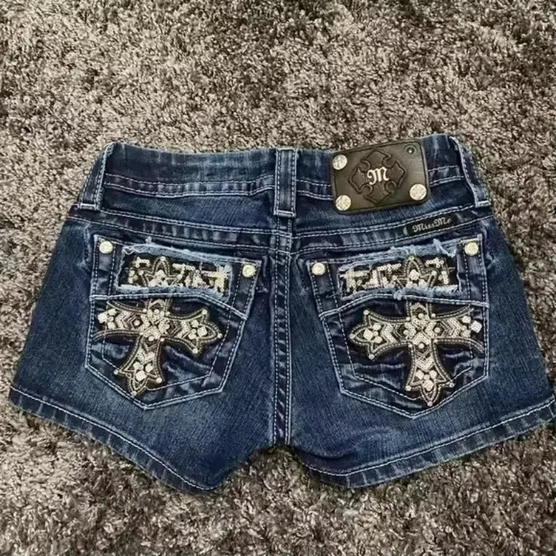 Y2k Shorts Women Harajuku Oversized Pattern Ironing Retro Goth Women Clothing Jean Shorts High Waist Hip Sexy Girl Biker Shorts