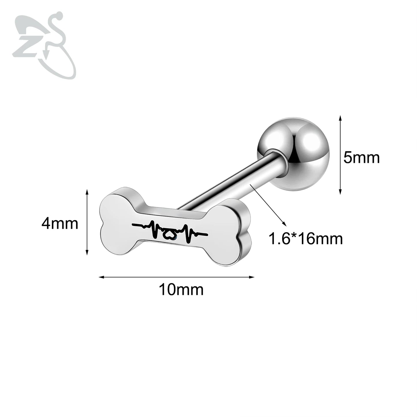 ZS 1 Piece 14G Stainless Steel Tongue Piercing Ring Colorful Butterfly Bone Tongues Stud Punk Skull Snake Body Piercings Jewelry Style 6-Black