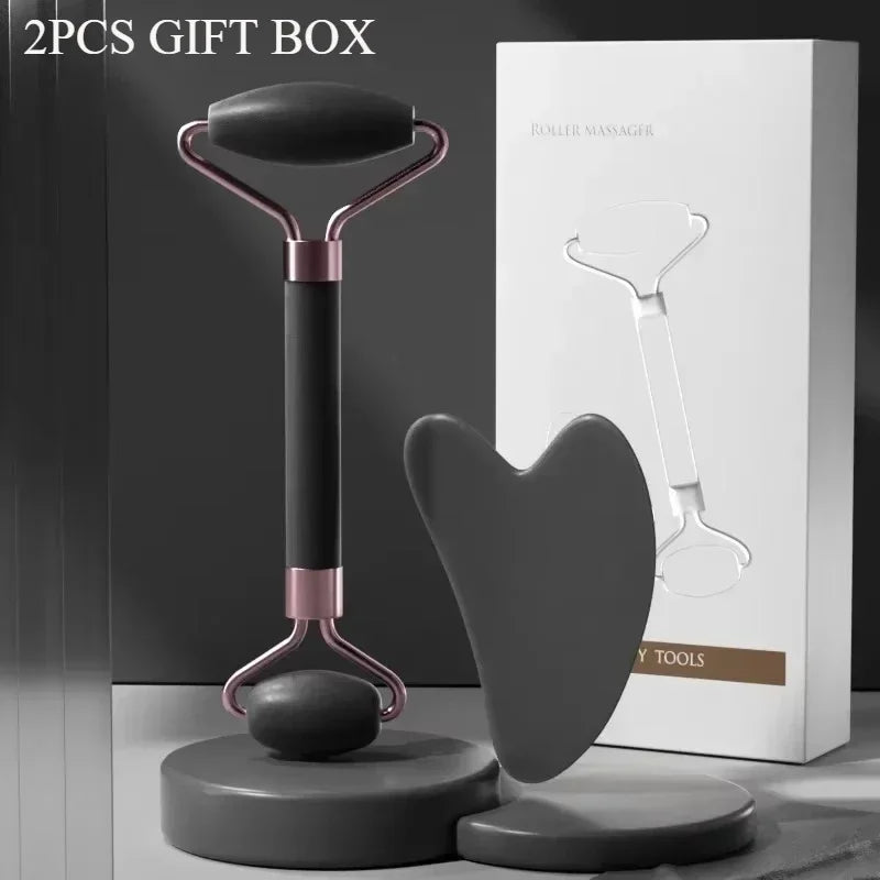Gua Sha Roller Massager Roller for Face Neck Eye Resin Facial Massage Instrumenr Beauty Health Care Scraping Board Skin Care 2pcs Black box