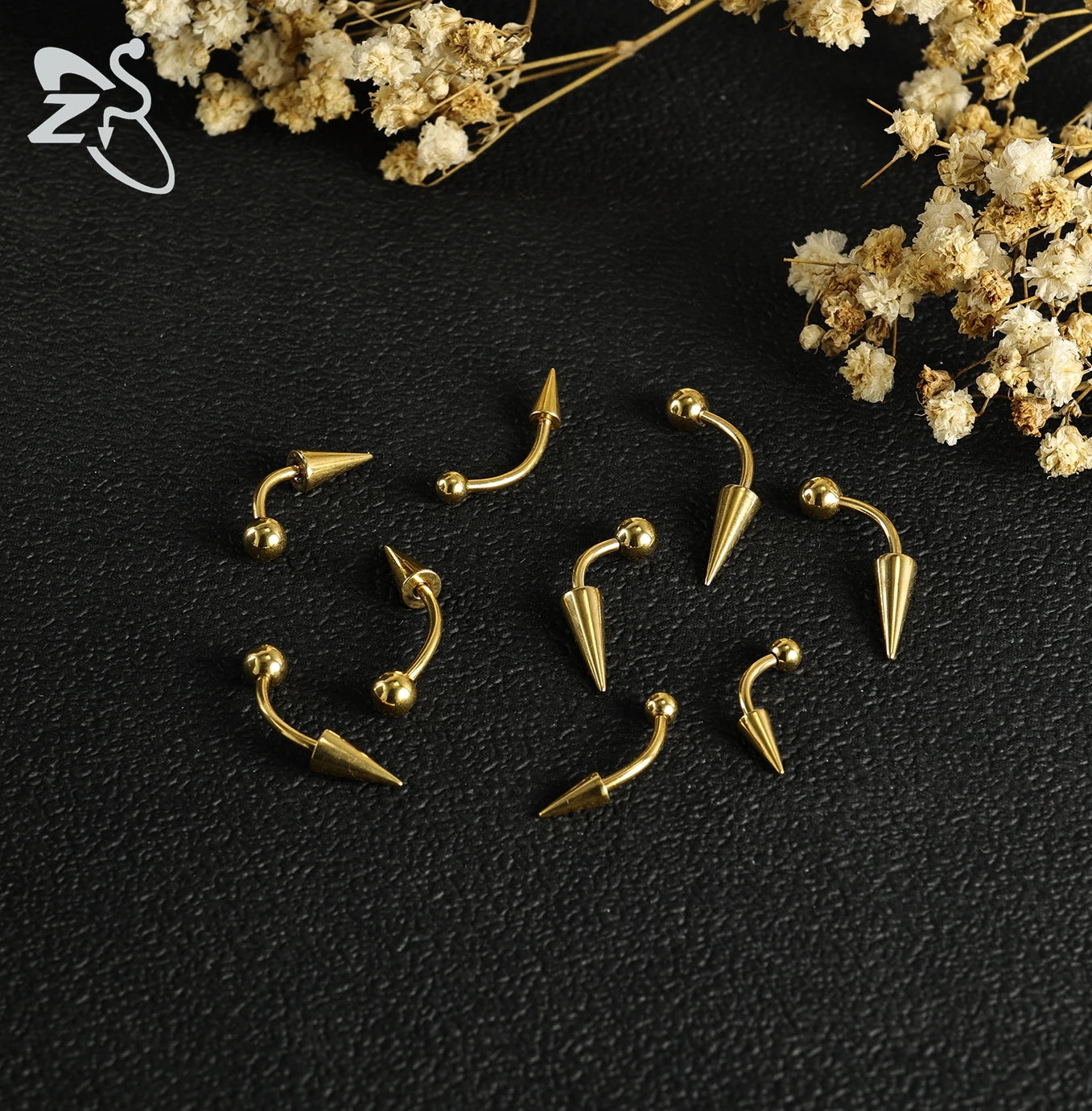 ZS 1 PC 16G Stainelss Steel Eyebrow Ring For Men Women Long Spike Curved Nose Bridge Piercing 3 Colors Cone Lip Labret Piercings