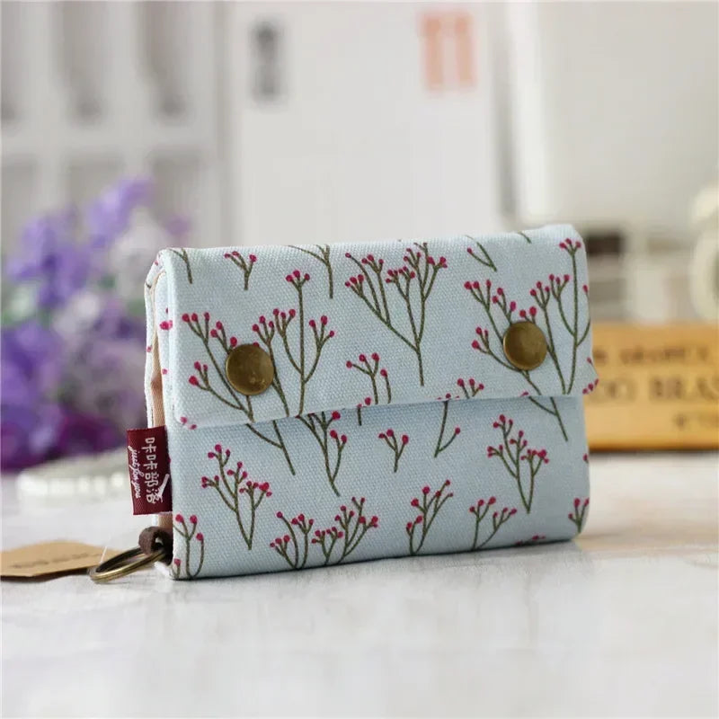1pcs New Canvas Cartoon Totoro Cat Printed Flower Dog Women Short Wallet Cute Mini Money Key Bag Coin Pocket Purse for Children Flower