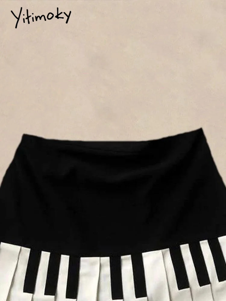 Yitimoky 2025 Spring Spliced Women Short Skirt Y2k Slim Design Harajuku Mini Skirt Female Empire Korea Style Chic Piano Skirt