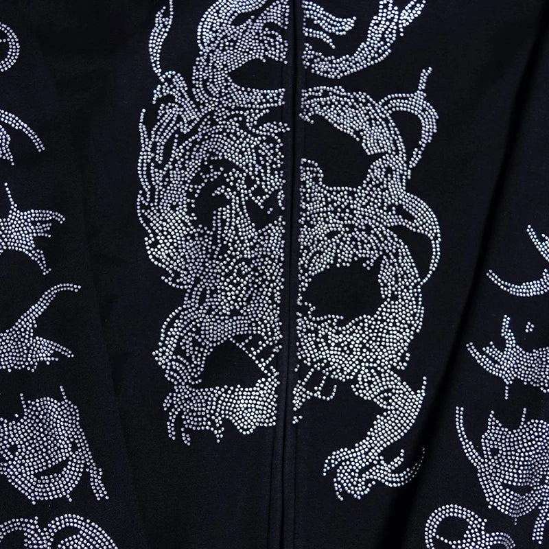 Y2K Rhinestone Cobweb Zip Up Oversized Sweatshirt 2022 Autumn Goth Hoodie Men Women Grunge Hooded Jacket Streetwear Y2K Clothing