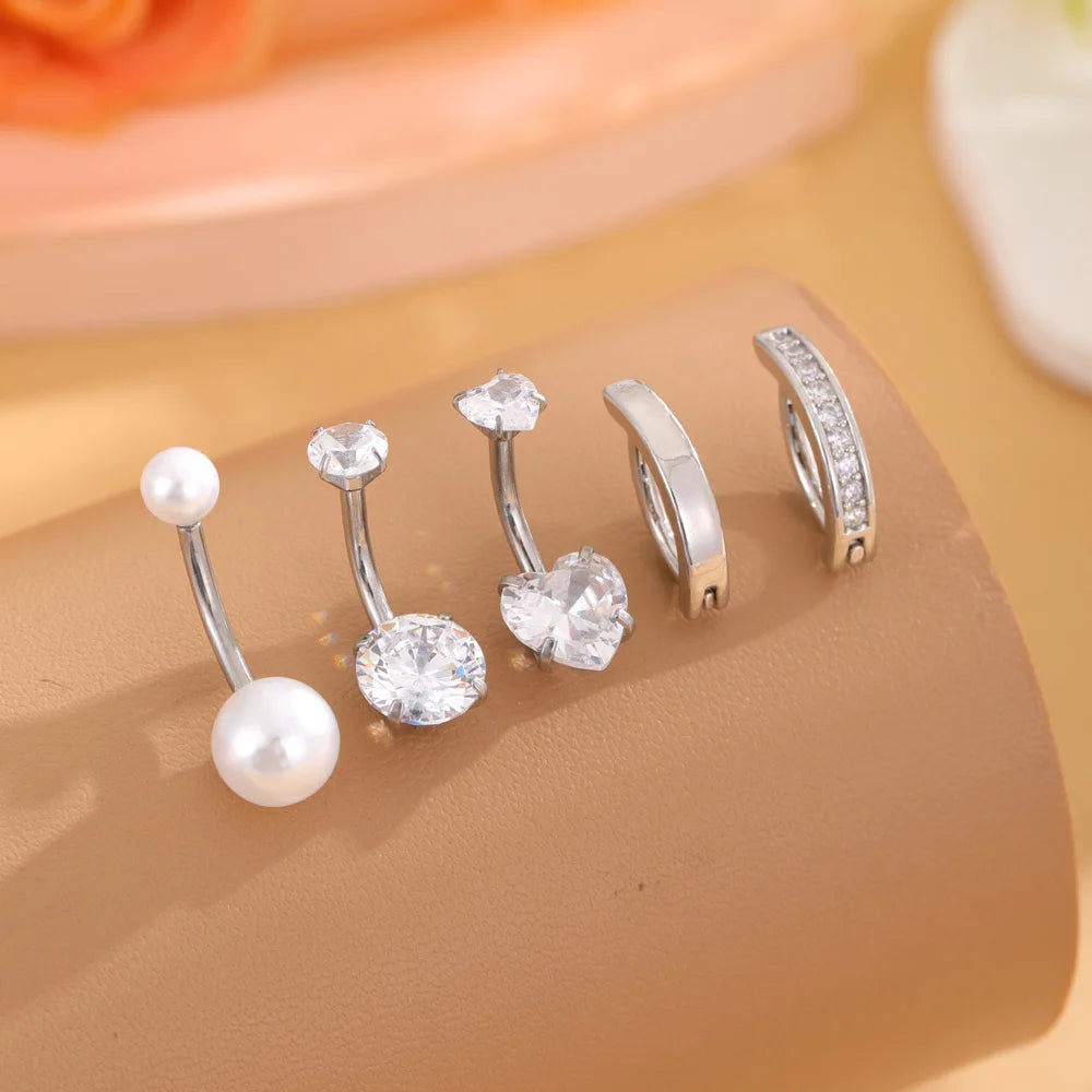 14G Gold Color Series Butterfly Dangled Belly Piercing Sets 5PCS/Lot Heart Flower Curved Navel Navel Ring Belly Button Rings 5pcs Steel