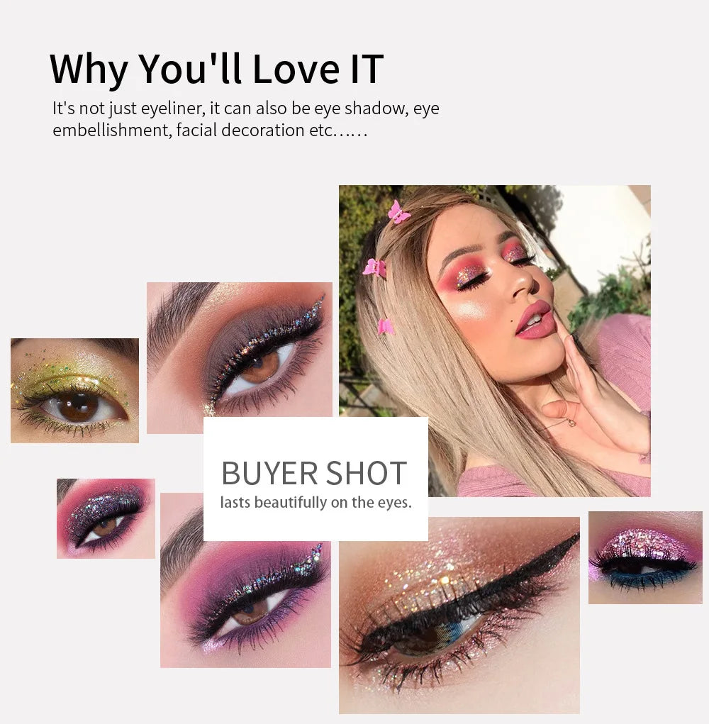 12 Colors Shiny Eye Liners Cosmetics For Women Pigment Silver Rose Gold Color Glitter Liquid Eyeliner Metallic Colorful Makeup