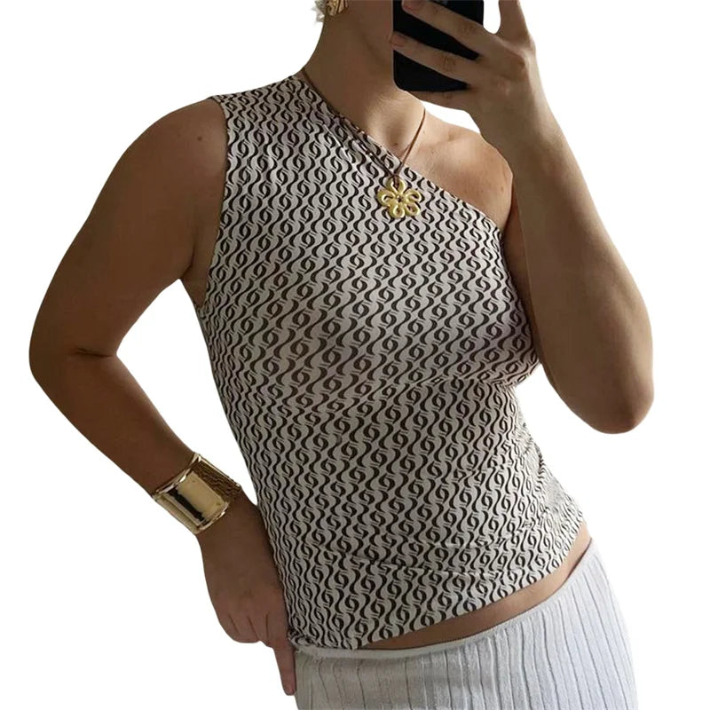 Xingqing One Shoulder Tank Top for Women Floral Print Sleeveless Backless Vest Cropped T Shirt y2k Aesthetic Clothing Streetwear As photo shows 1