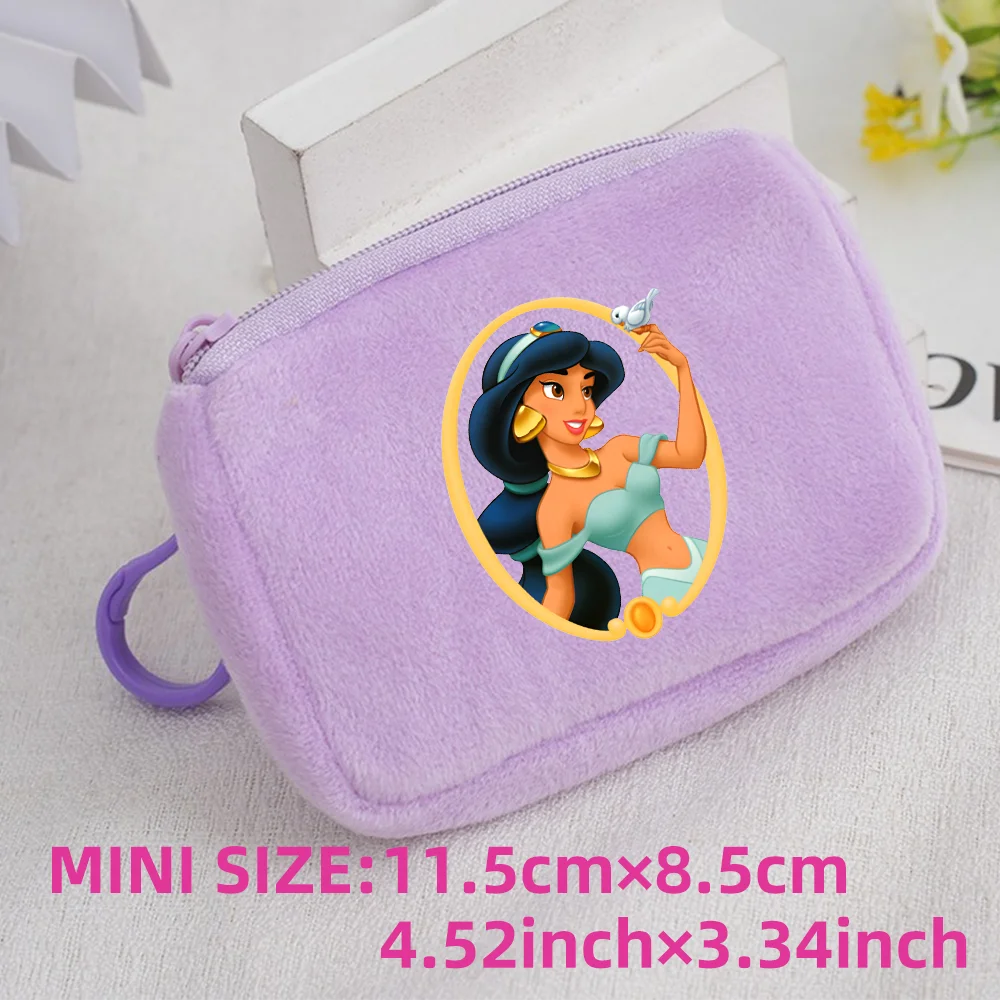 Princess Disney Kids Anime Plush Coin Purse Girls Mini Wallet Printed Moneybag Kawaii Square Portable Storage Bag Birthday Gifts 1pcs-017