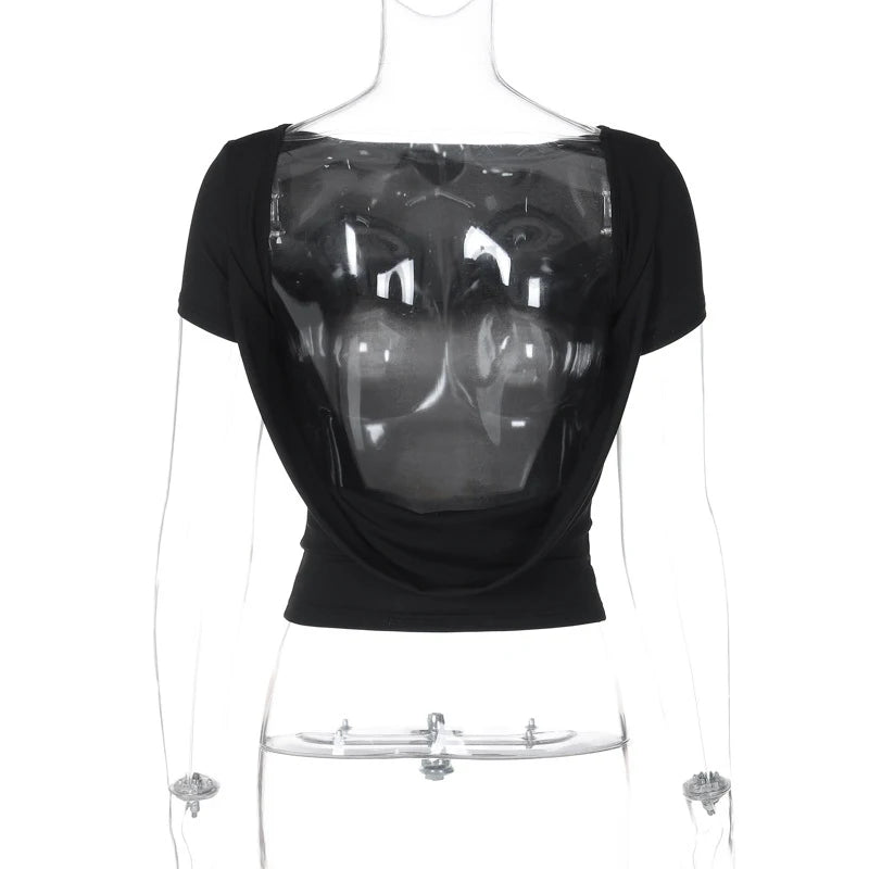 O Neck Short Sleeve Backless Ruched Crop Top Women'S Tshirt Y2K Streetwear Summer Spring Dropshipping Casual Clothing