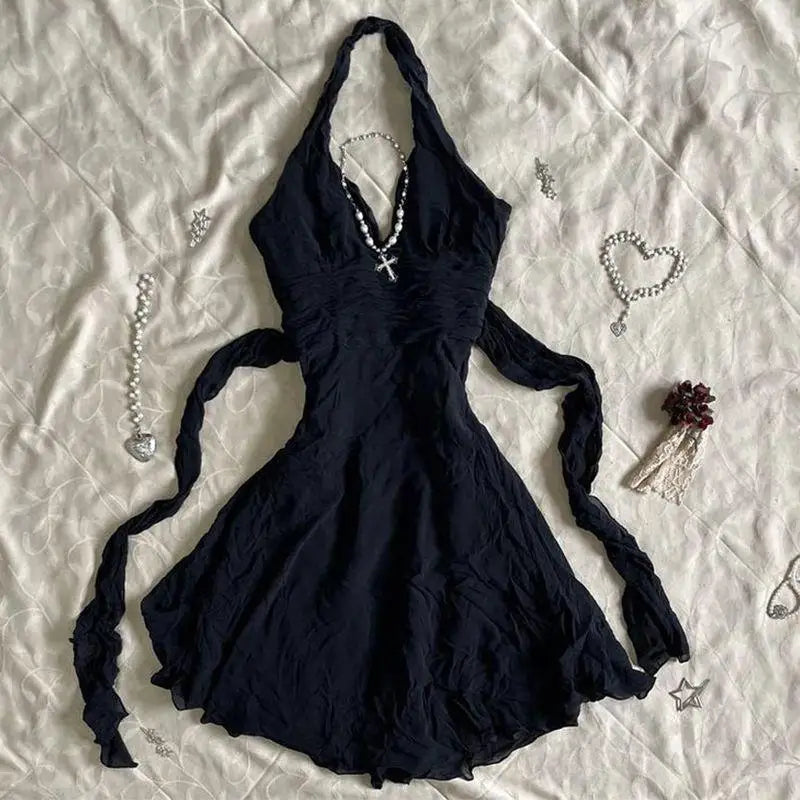 Casual Women's Dress Summer Streetwear Bow cute Lace Grunge vintage Harajuku Emo Girls Slim Sexy Fashion Women's suspender Skirt GRAY