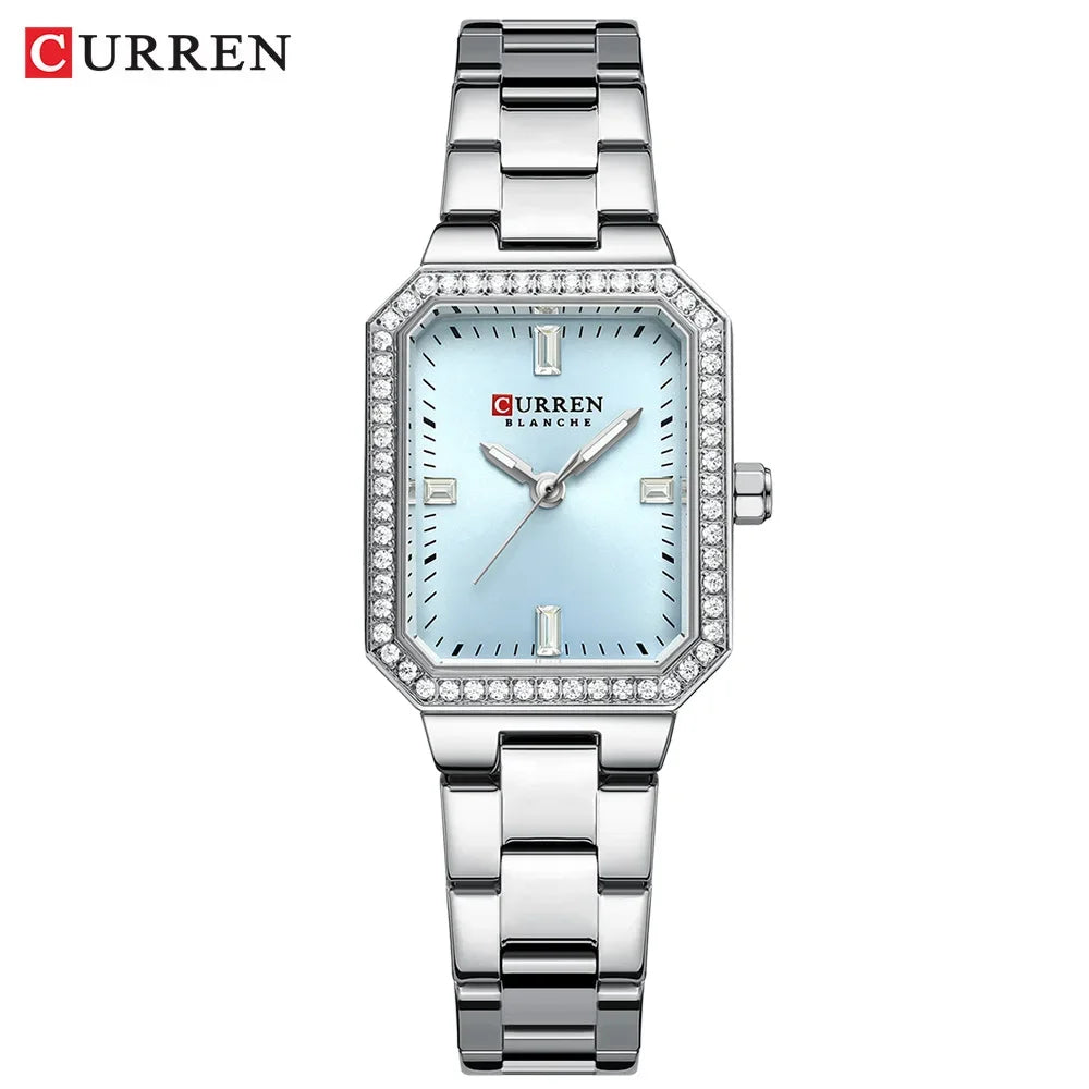 CURREN Women Watch Quartz Watch for Ladies Simple Elegant Dress Wristwatch Stainless Steel Bracelet Silver blue