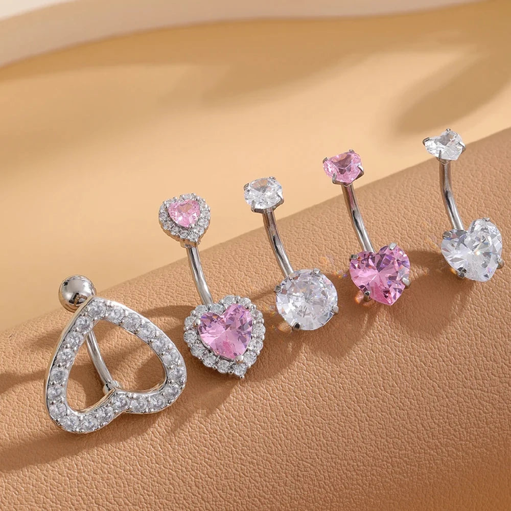 14G Gold Color Series Butterfly Dangled Belly Piercing Sets 5PCS/Lot Heart Flower Curved Navel Navel Ring Belly Button Rings 5pcs
