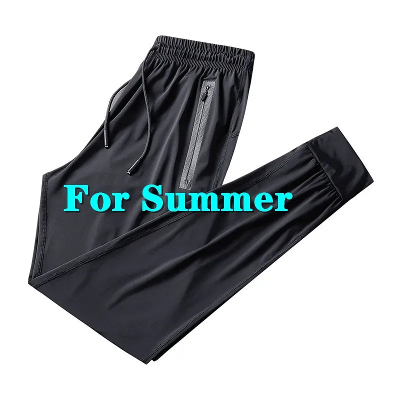 Big Size Men's Pants Ice Silk Stretch Elastic Waist Sweatpants Men Summer Casual Sport Joggers Black Mesh Trouser Male Large 9XL Black silk sweat leg