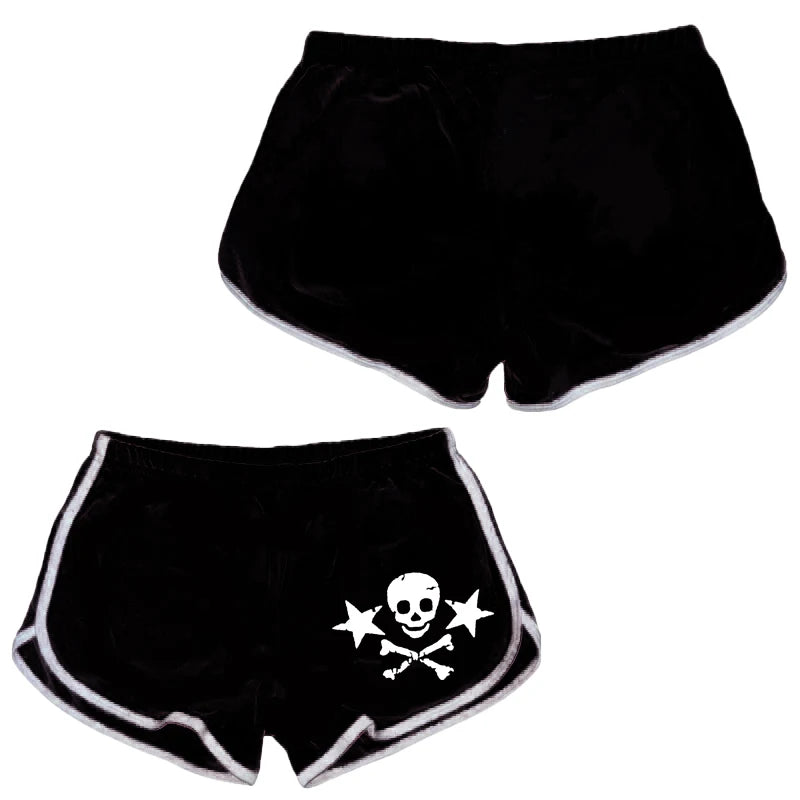 Y2k Shorts Skull Print Streetwear Gothic Graphic Camis Summer Vintage Hip Hop Sleeveless EGirl Dark Punk Sexy Harajuku Crop Top Turquoise