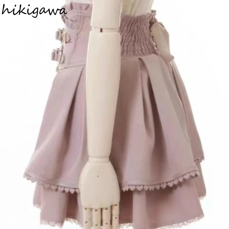 Y2k Skirts for Women High Waist A-line Jupe Fashion Japanese Summer Cute Saia 2025 Faldas Mujer De Moda Bow Sweet Mini Skirt
