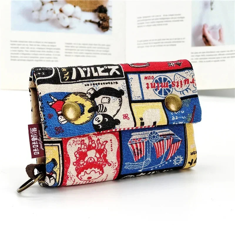 1pcs New Canvas Cartoon Totoro Cat Printed Flower Dog Women Short Wallet Cute Mini Money Key Bag Coin Pocket Purse for Children CPR