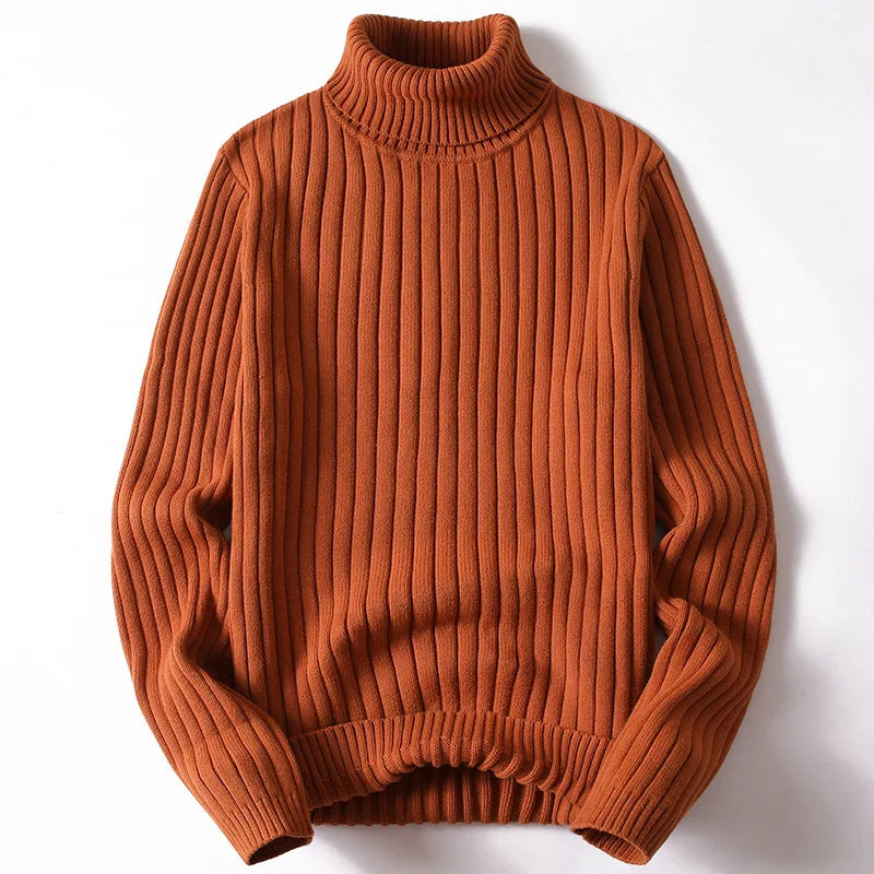 Solid Twisted Cuff High Collar Sweater Men's Thick Autumn Winter Versatile Men's Sweater Base Layer Men's Knitted Trend Badiee Stylez