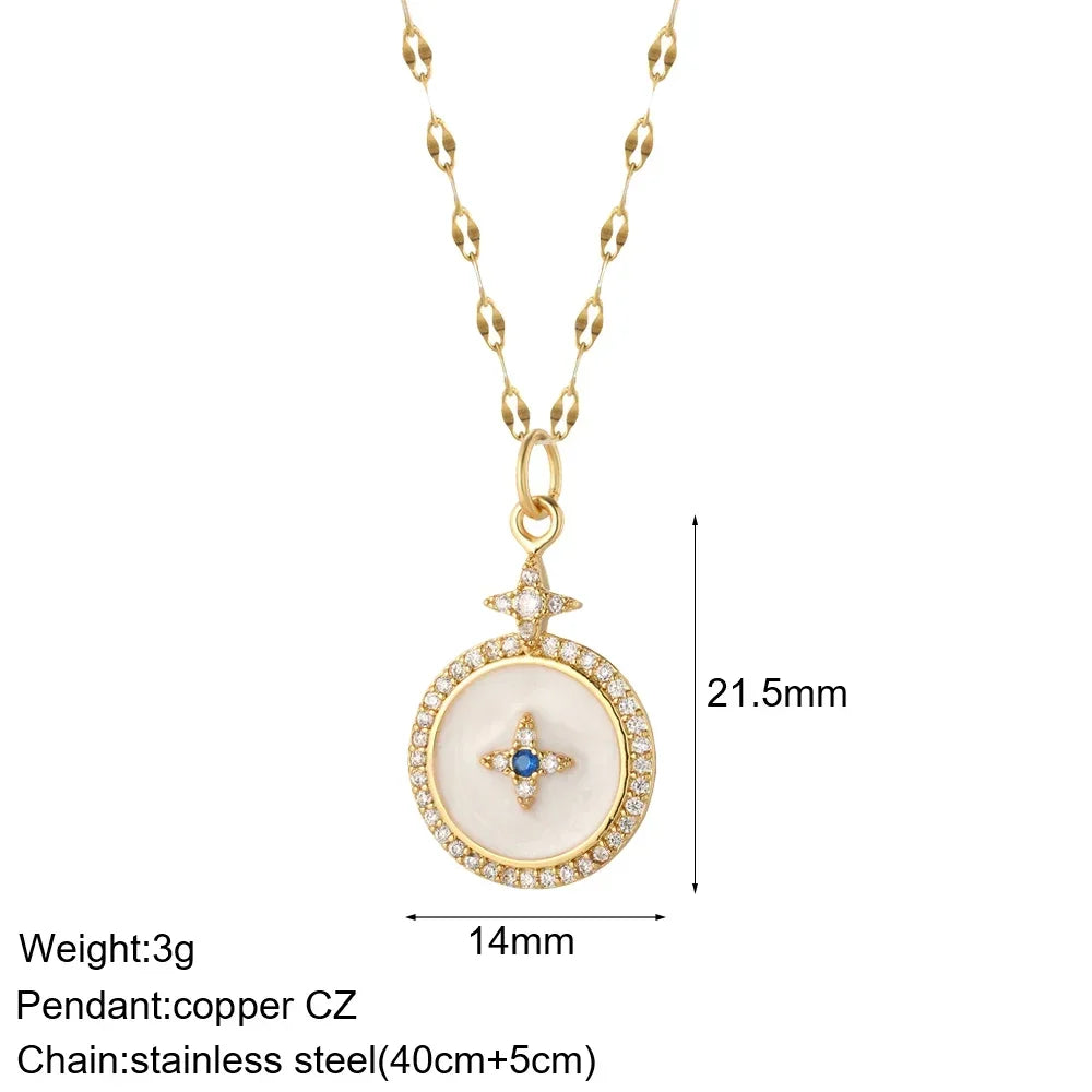 Heart Evil Blue Eye Sun Necklace for Women Cute Dog Bee Elephant Gold Color Pendant Woman's Collars Long Stainless Steel Chains NK008G2AC210377G3