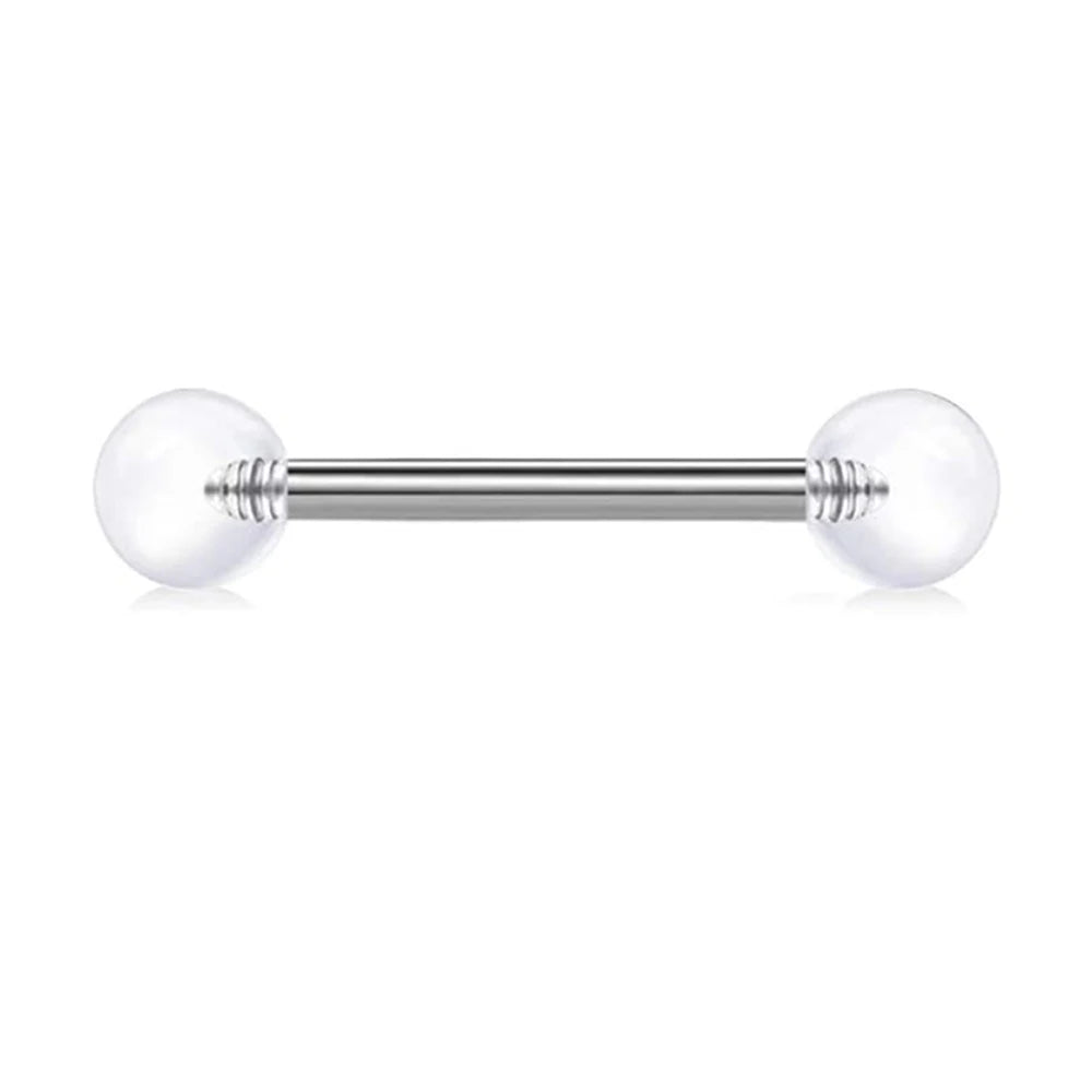 1 PCS/5 PCS Stainless Steel 14G Tongue Rings Barbell Glowe Tongue Barbell Jewelry For Women Piercing Tongue Piercing White Badiee Stylez