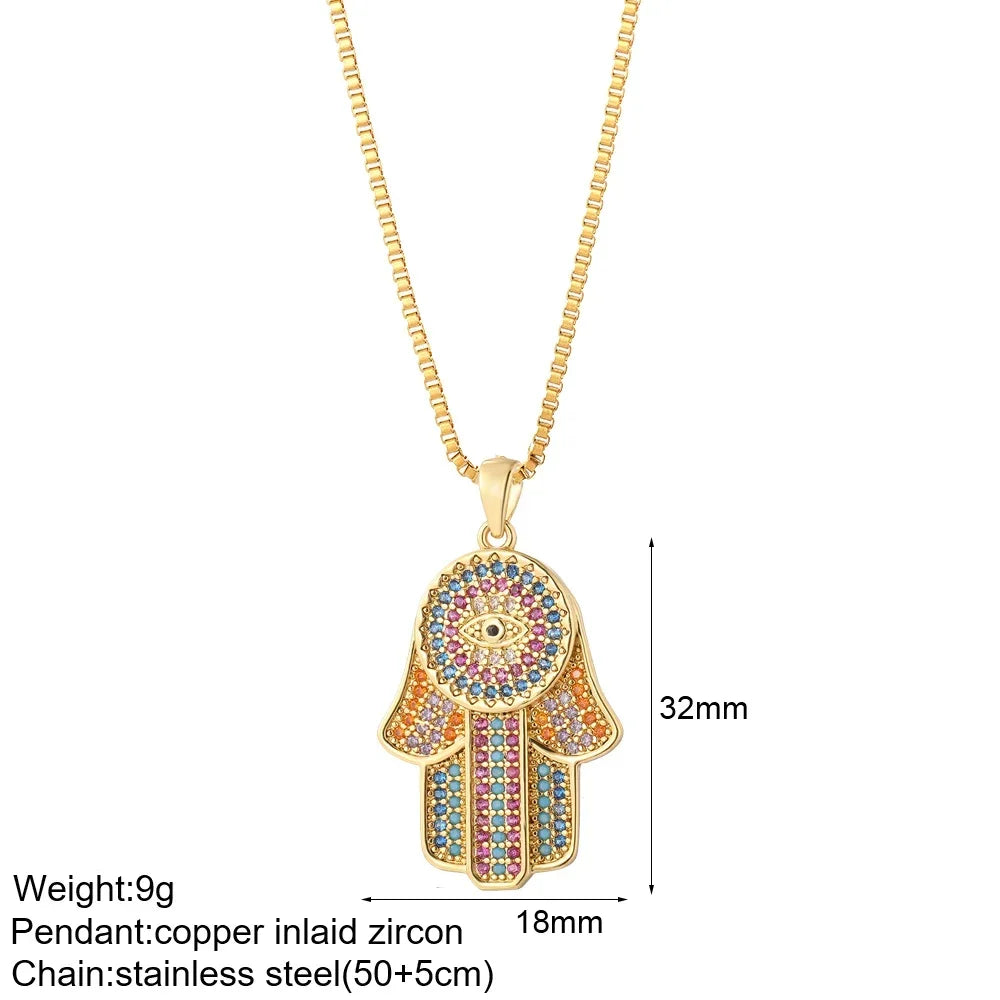 Heart Evil Blue Eye Sun Necklace for Women Cute Dog Bee Elephant Gold Color Pendant Woman's Collars Long Stainless Steel Chains NK008G4AC220002G5