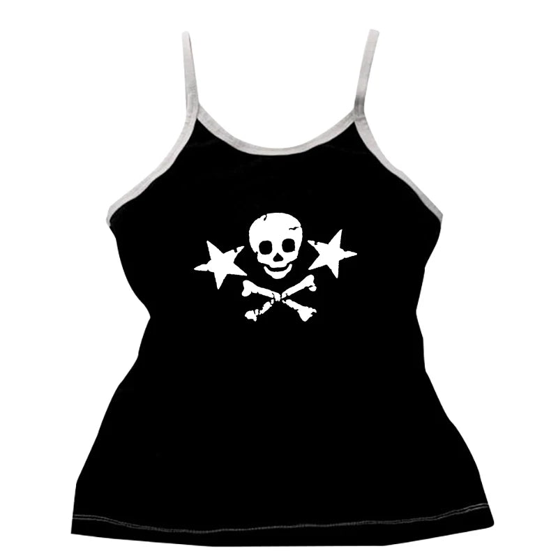 Y2k Shorts Skull Print Streetwear Gothic Graphic Camis Summer Vintage Hip Hop Sleeveless EGirl Dark Punk Sexy Harajuku Crop Top Bai 7