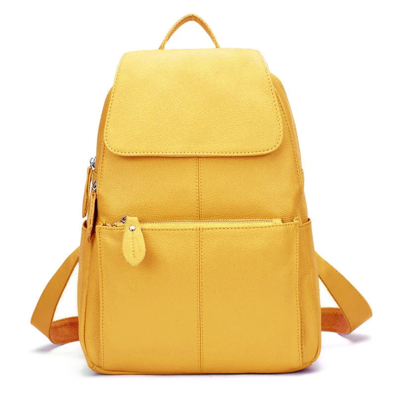 Zency Genuine Leather Women Backpack High Quality Large Capacity Travel Bag Knapsack Schoolbag Shoulder For Ladies Beige Black Yellow