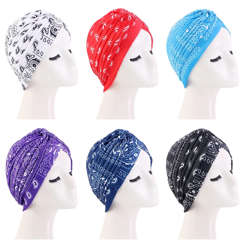 New Women Print Flower Knot Cancer Ruffle Chemo Hat Beanie scarf Turban Head Wrap Knitted Cap Hair Loss Accessories