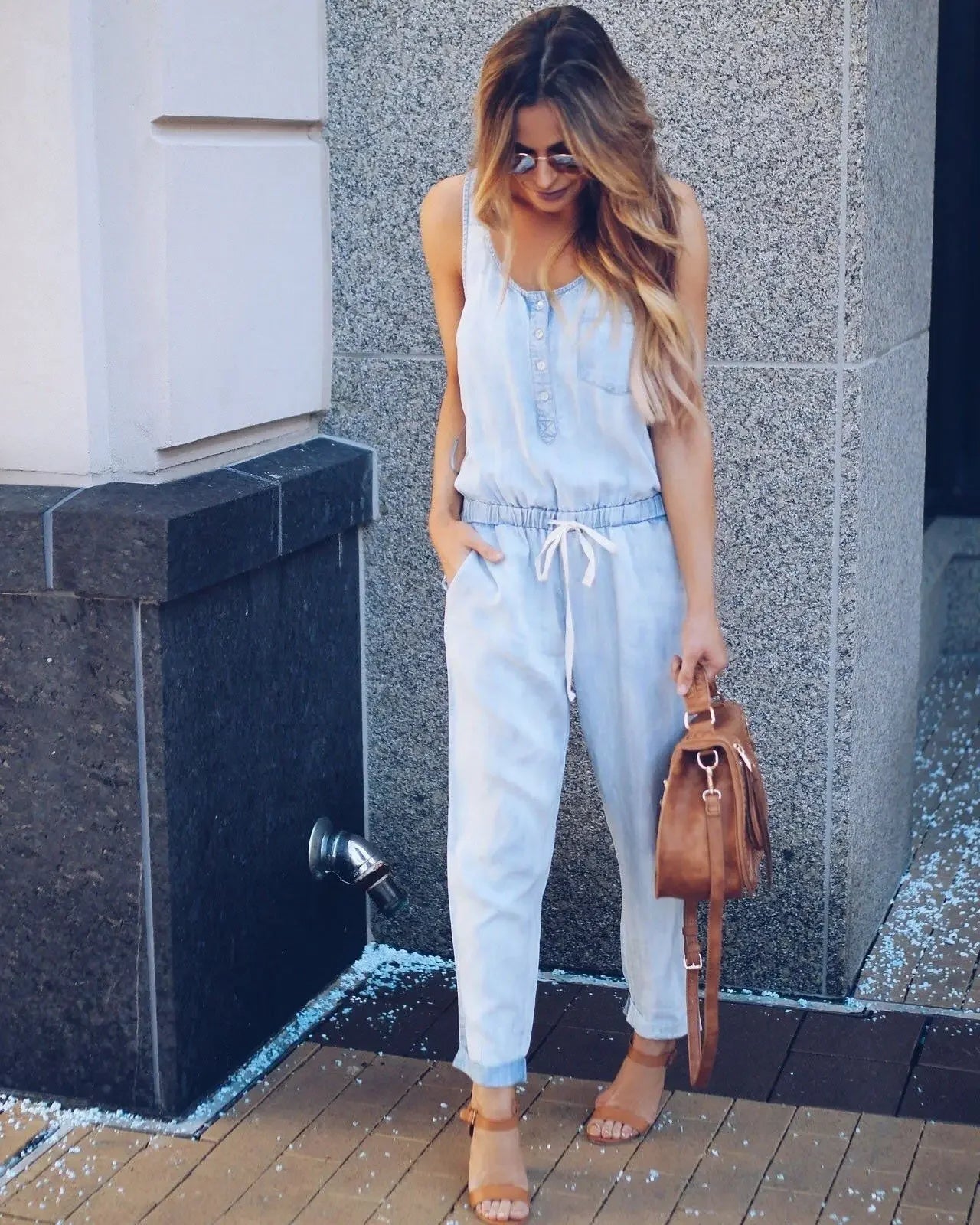 Summer Fashion Jumpsuit for Women Romper Overalls Single-breasted Casual Denim Trousers Sleeveless Ankle Pants Loose Jumpsuits Badiee Stylez
