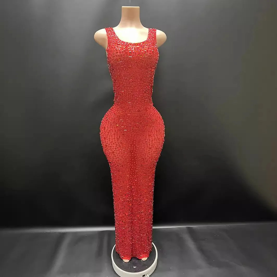 Diamonds Wedding Dress for Women Goddess Senior Photoshoot Props Homecoming Celebrate Birthday party dress New Year's Dress Red