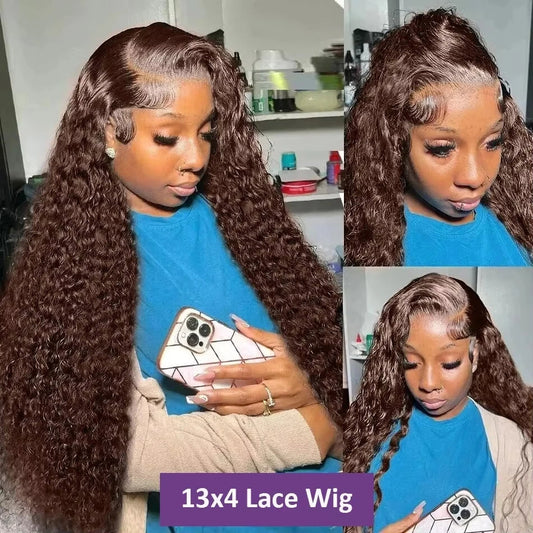 13X4 Chocolate Brown Curly Lace Front Wigs Colored 100% Human Hair Wigs Pre Plucked Deep Wave 13X6 Hd Lace Frontal Brazilian Wig Badiee Stylez